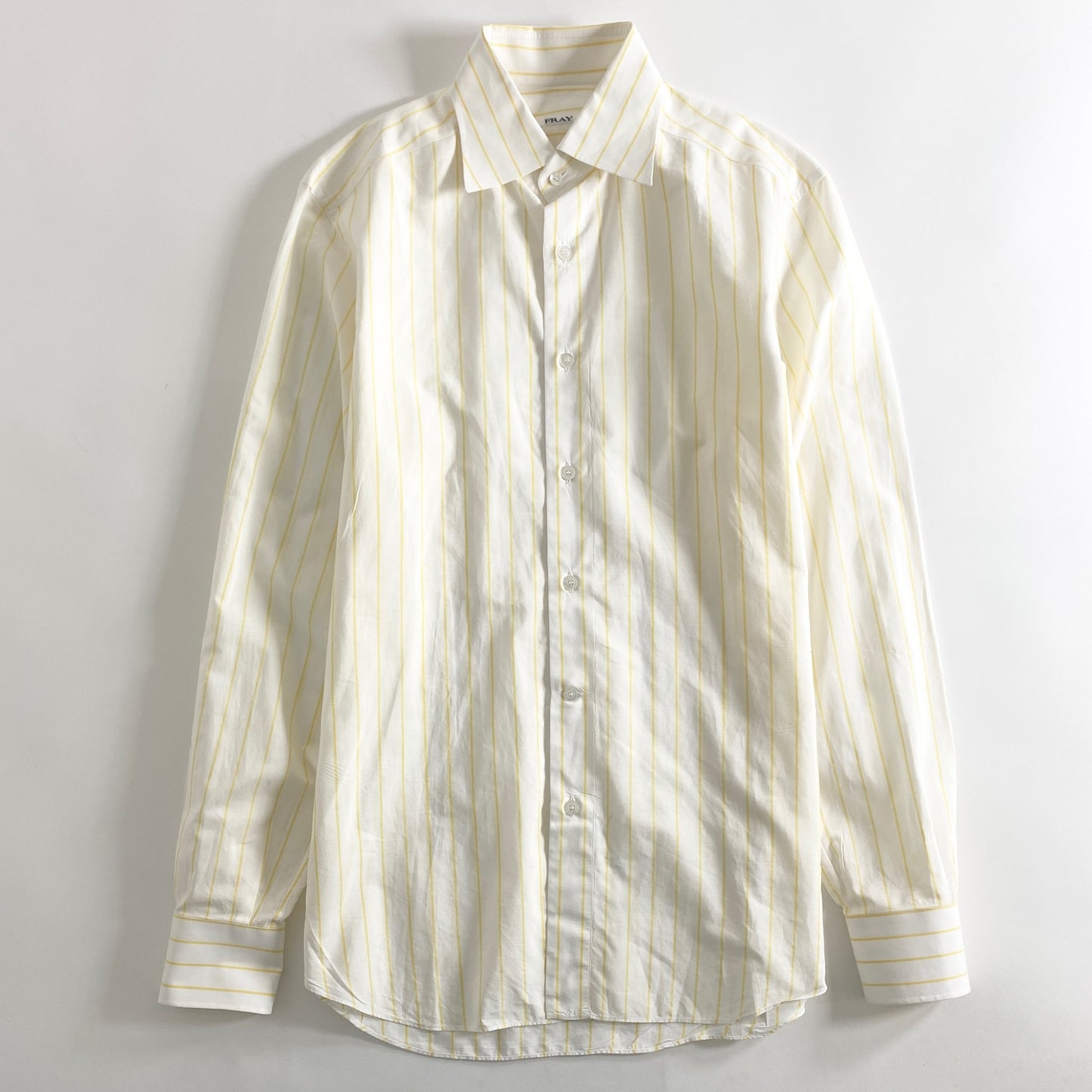 30a28 FRAY フライ ストライプシャツ 39 ホワイト イエロー イタリア製 STRIPE SHIRT コットン ドレスシャツ