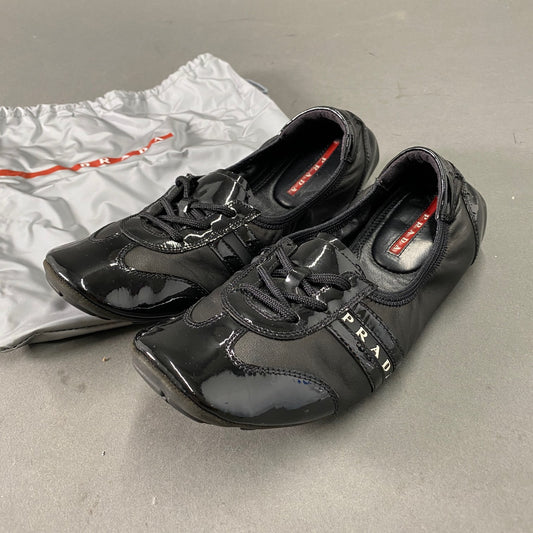 3L5《美品》PRADA SPORT プラダスポーツ 37(24.5cm相当) ブラック レザー バレエシューズ レザーシューズ レディース 靴