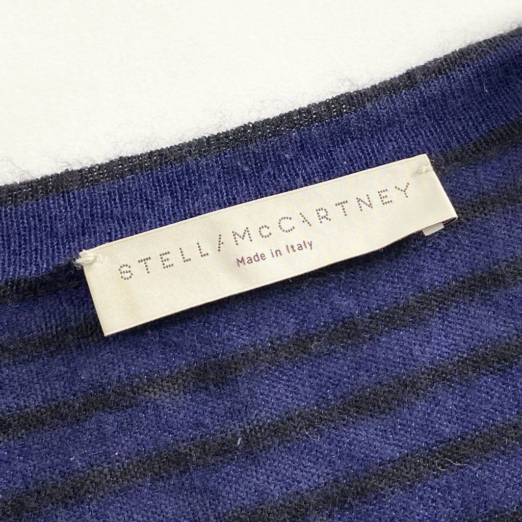 15c20 STELLA McCARTNEY ステラマッカートニー イタリア製 ニットカーディガン 羽織 ボーダー柄 金ボタン ショルダーデザイン 36 ネイビー カシミヤ リネン MADE IN ITALY