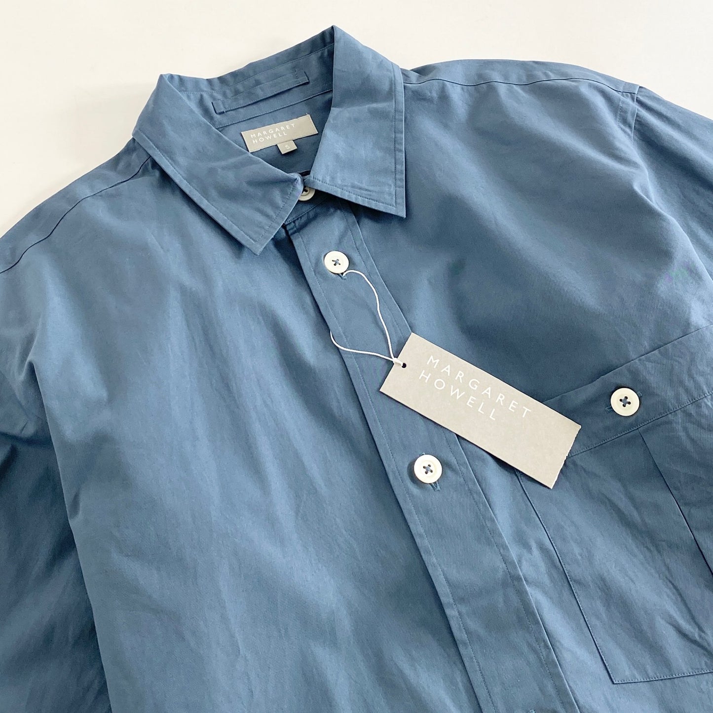 59L5《未使用》MARGARET HOWELL マーガレットハウエル DRY COMPACT COTTON SHIRT 長袖シャツ S ブルー系 メンズ