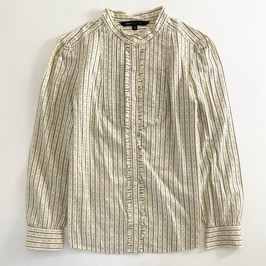 1a31 MARC JACOBS マークジェイコブス ウィングカラー フリルドレスシャツ 6 アイボリー 長袖 ストライプ dress shirt