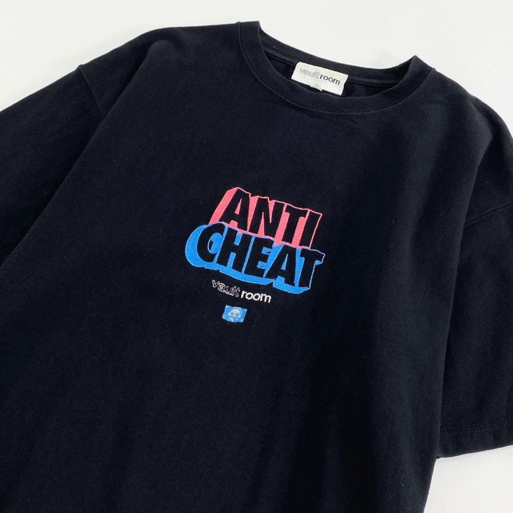 66j29 vault room ヴォルトルーム ANTI CHEAT TEE 半袖Tシャツ クルーネック ロゴ刺繡 カットソー M ブラック コットン100％ メンズ 紳士服