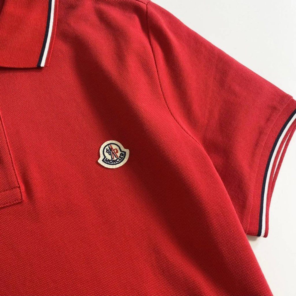 7e19-17 タグ付 MONCLER モンクレール ロゴワッペンポロシャツ サイズS レッド MAGLIA POLO MANICA C マリアポロマニカ メンズ 半袖 春夏