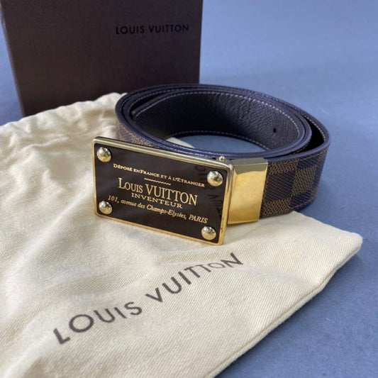 g6 《美品》 LOUIS VUITTON ルイヴィトン サンチュール・アンヴァントゥール ダミエ・エベヌ M9677 レザーベルト 85/34 メンズ 男性用 正規品