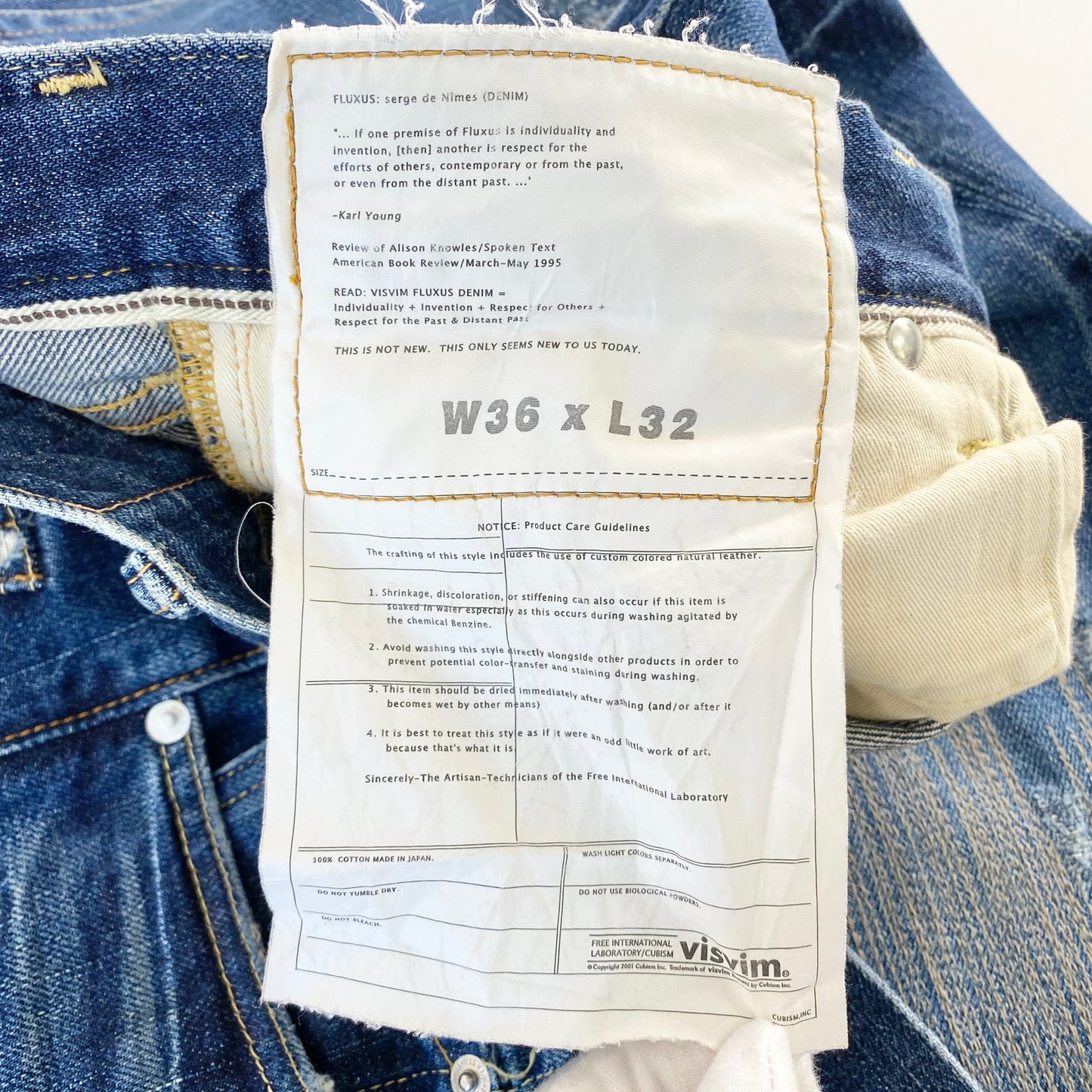 53a31 VISVIM ビズビム FLUXUS DENIM ダメージ加工 デニムパンツ ジーパン W36 × L32 ブルー コットン100％ メンズ