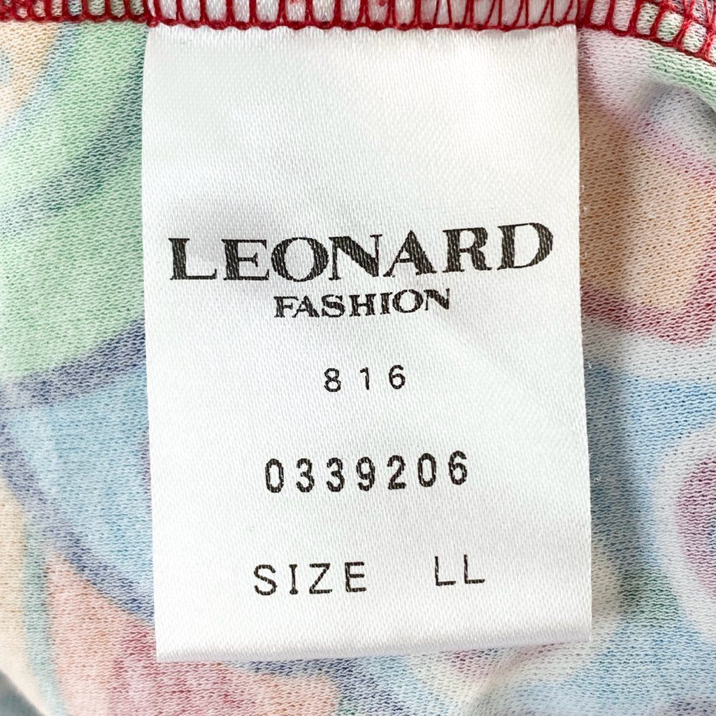 10b5-3 大きいサイズ LEONARD レオナール 半袖Tシャツ カットソー スクエアネック LL マルチカラー コットン100％ レディース