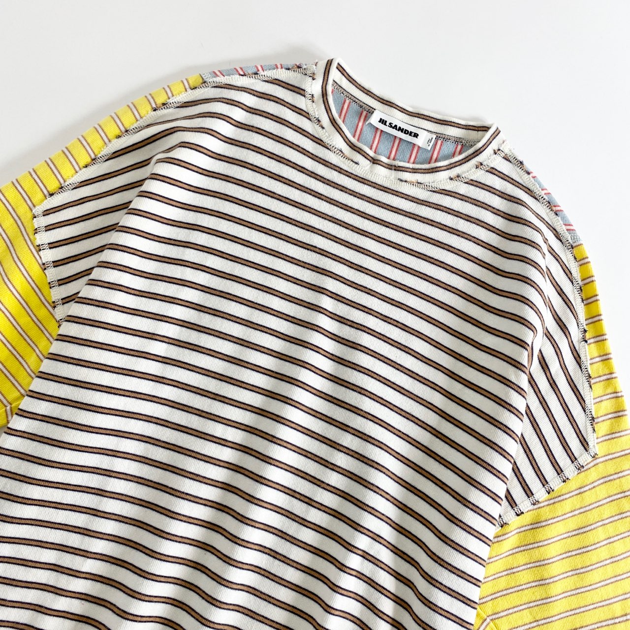 52A12 《美品》 JIL SANDER ジルサンダー マルチボーダー 再構築 カットソー S マルチカラー Tシャツ リメイク イタリア製