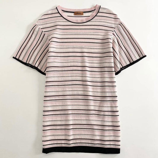 40i13 MISSONI ミッソーニ ハイゲージニット 半袖トップ ブラウス 42 ピンク カットソー Tシャツ 大きいサイズ イタリア製