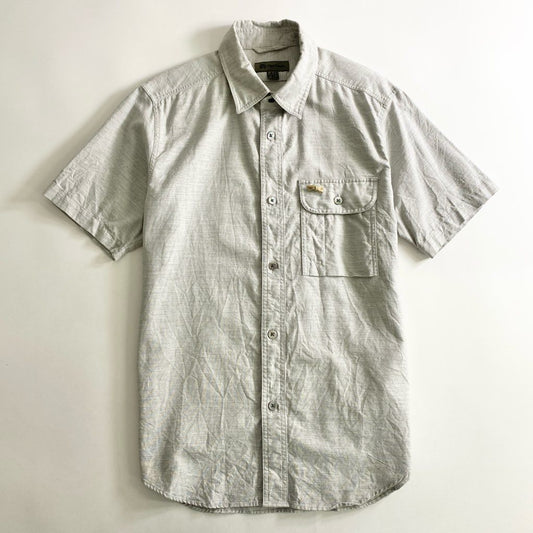 51b25 Nigel Cabourn ナイジェルケーボン ワンポイントリボン 半袖シャツ 48 ライトグレー 日本製 SHIRT ワンポケ