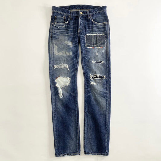 32h21 《美品》 TMT ティーエムティー ヴィンテージ加工デニムパンツ M インディゴ メンズ DENIM PANTS リペア ダメージ加工