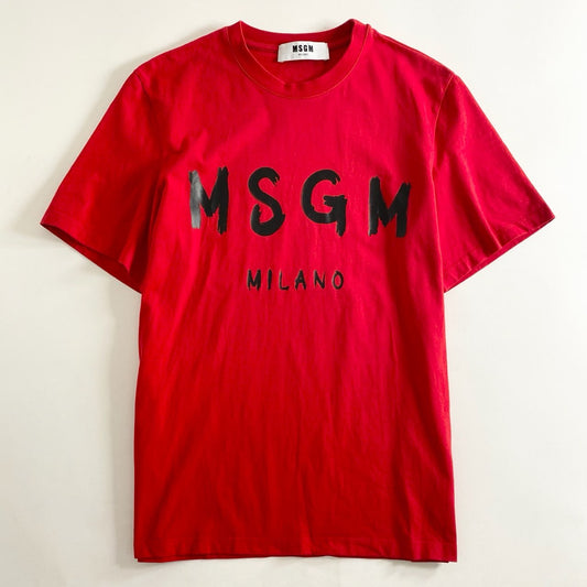 9b26 イタリア製 MSGM エムエスジィエム Tシャツ 半袖カットソー ロゴ プリント XS レッド コットン トップス メンズ