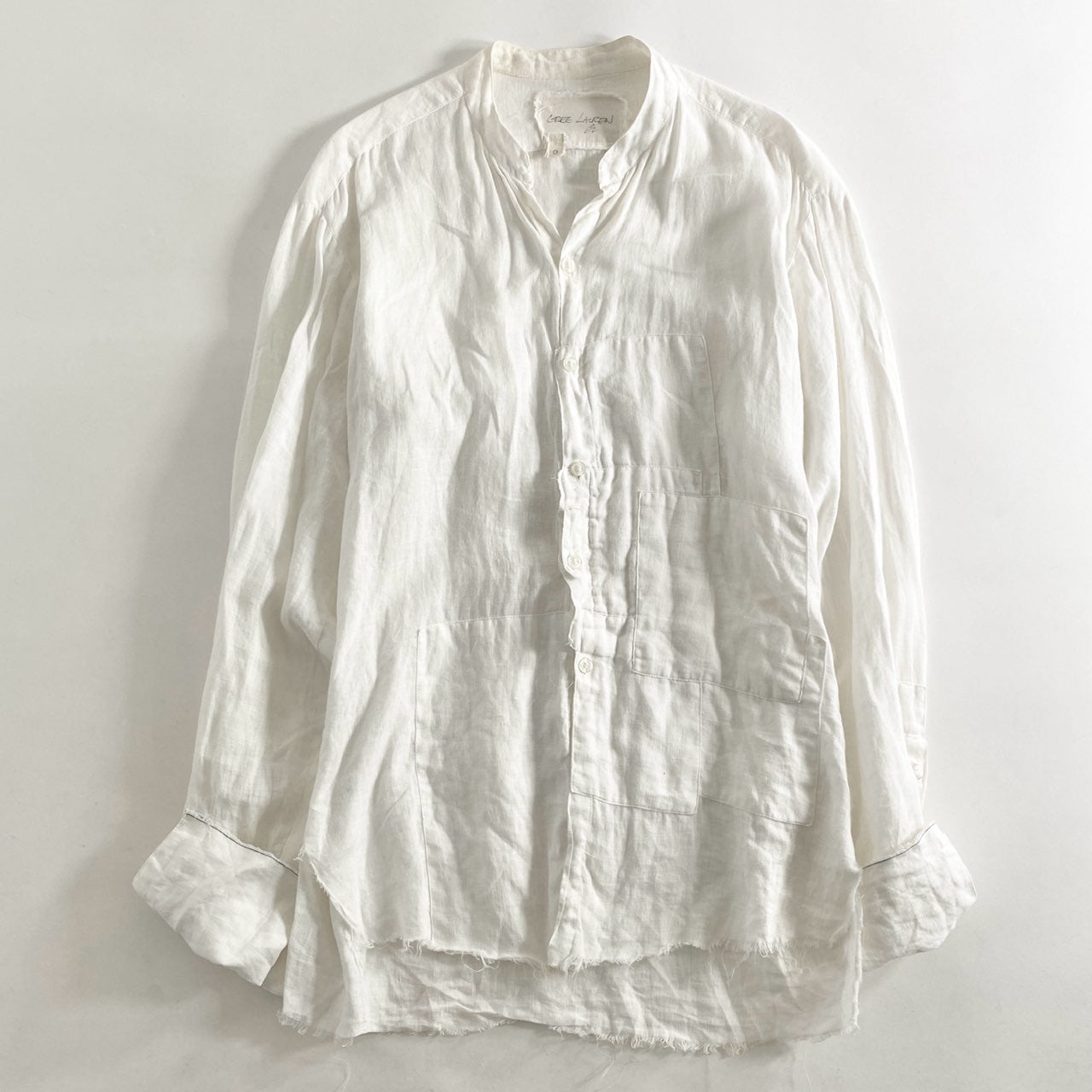 10L10 GREG LAUREN グレッグローレン パッチワークリネンシャツ 0 ホワイト キーネック shirt カットオフ