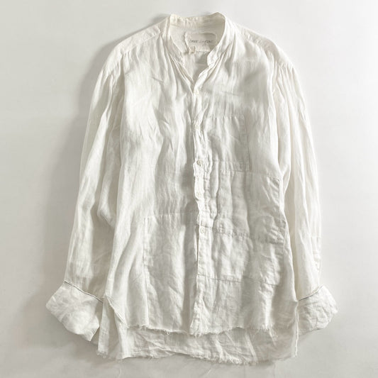 10L10 GREG LAUREN グレッグローレン パッチワークリネンシャツ 0 ホワイト キーネック shirt カットオフ