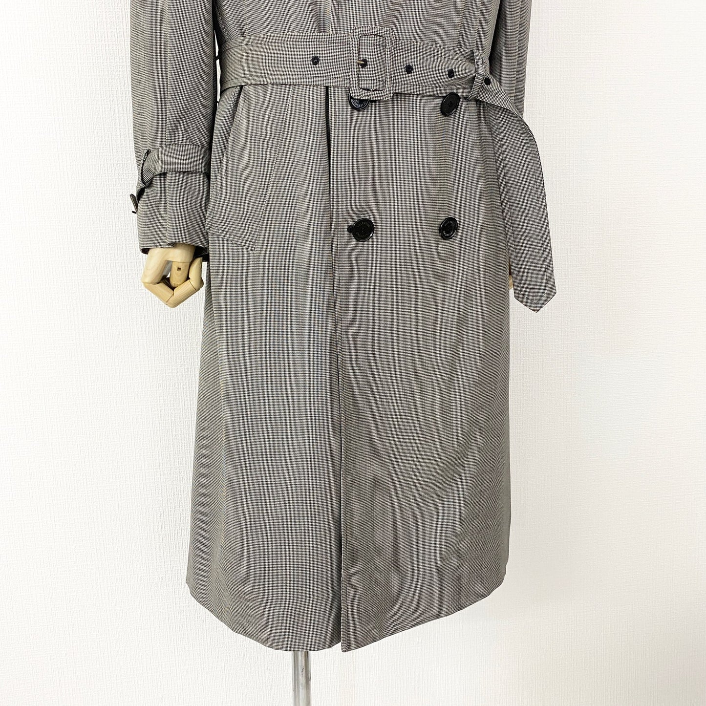 33L14《美品》イタリア製 VALENTINO ヴァレンティノ ウールトレンチコート 50 L相当 グレー 千鳥チェック TRENCH COAT アウター