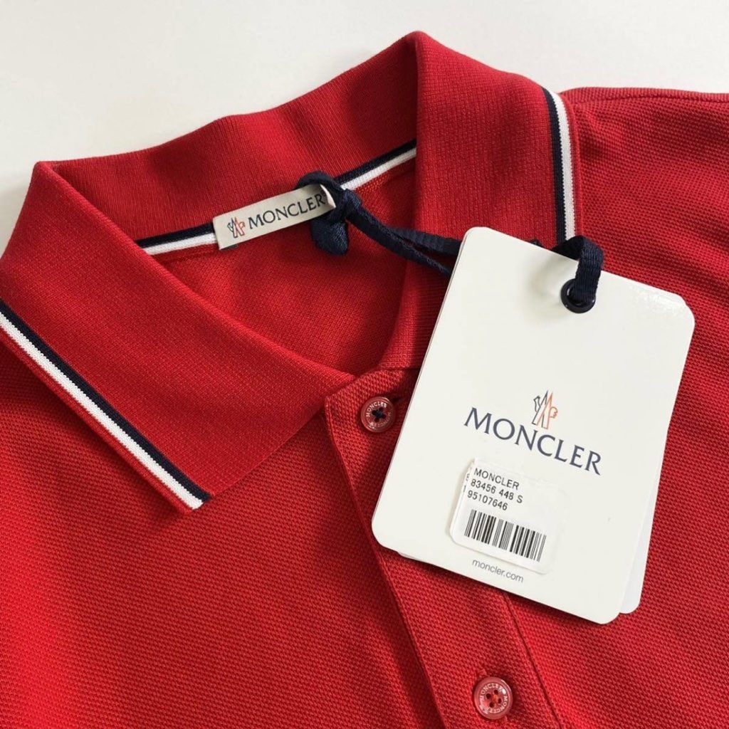 7e19-11 タグ付 MONCLER モンクレール ロゴワッペンポロシャツ サイズS レッド MAGLIA POLO MANICA C マリアポロマニカ メンズ 半袖 春夏