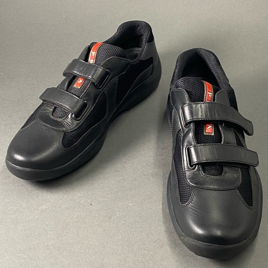 6c5 PRADA SPORTS プラダスポーツ ローカットスニーカー ベルクロストラップ テープ 9 ブラック メンズ レザーコンビ