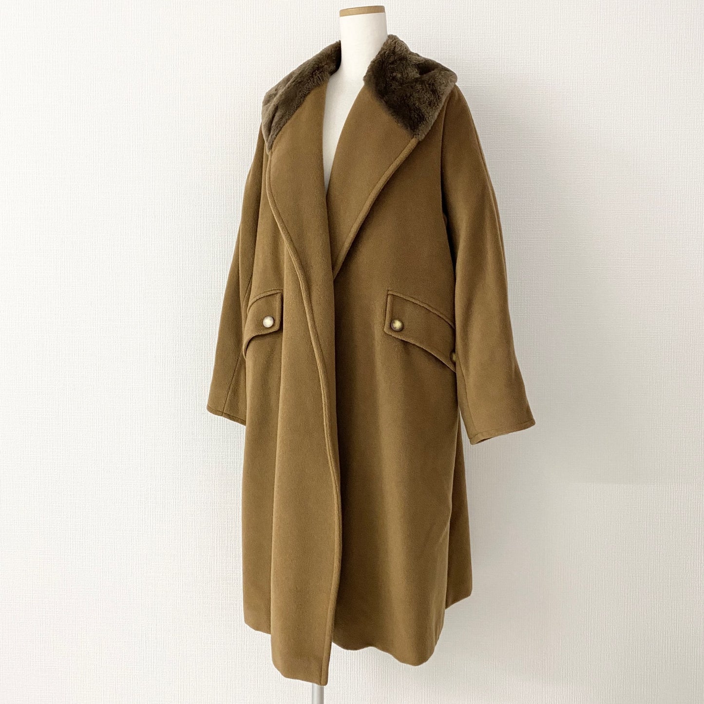 55k21《美品》Max Mara マックスマーラ カシミヤ混 ビッグカラーコート 42 キャメル アウター 羽織 上着