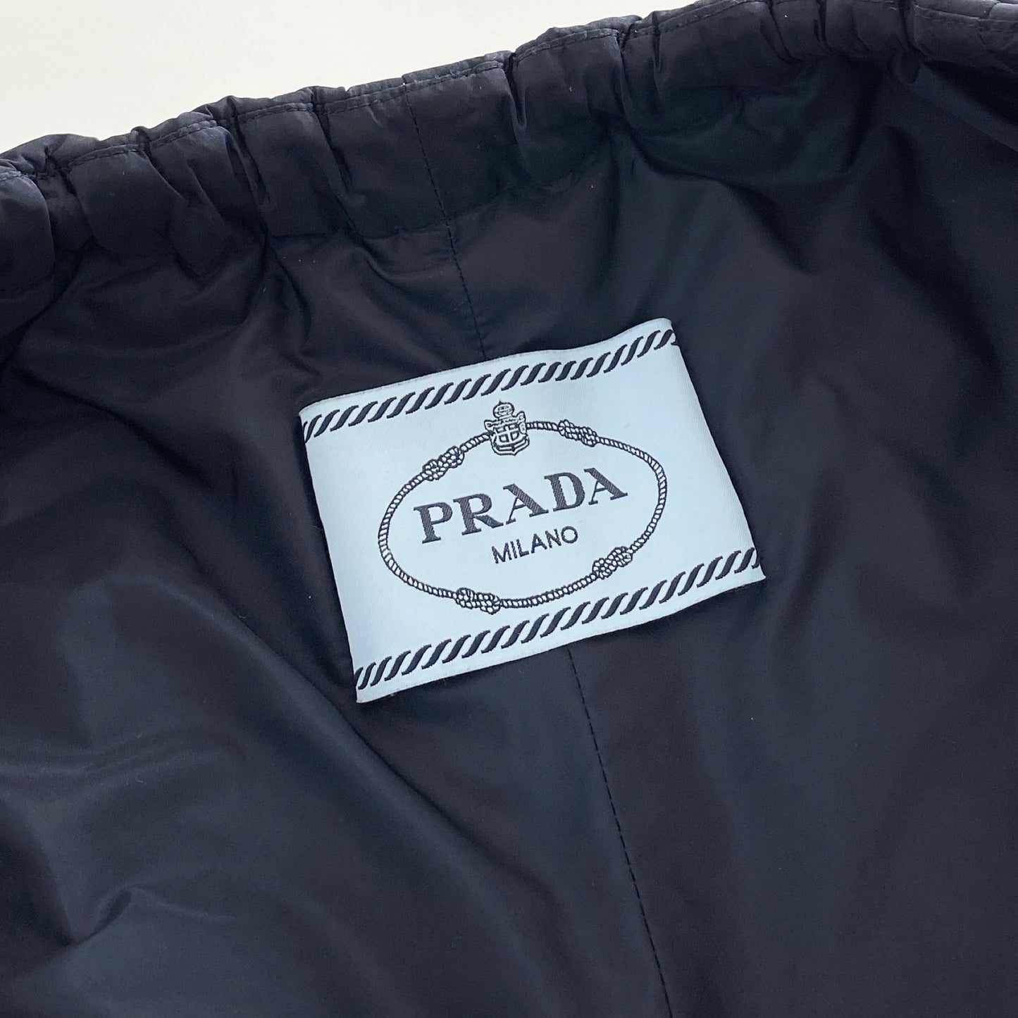 46a31 PRADA プラダ ボウタイ 中綿コート ロングコート 三角プレート リボン 29S085 サイズ38 ネイビー ナイロン100％ レディース 女性用