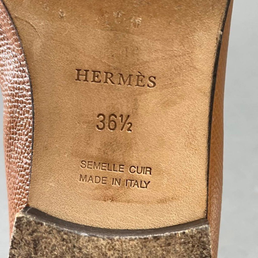 14f1 イタリア製 HERMES エルメス モカシンパリ Hコンスタンス ローファー レザーシューズ H金具 36.5 ブラウン レディース 女性用