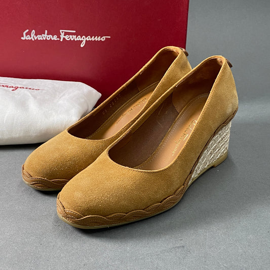 A15 《美品》 Salvatore Ferragamo サルヴァトーレ フェラガモ CAPRAIA カプライア エスパドリーユ スウェードパンプス ヴァラ 6D ブラウン シューズ