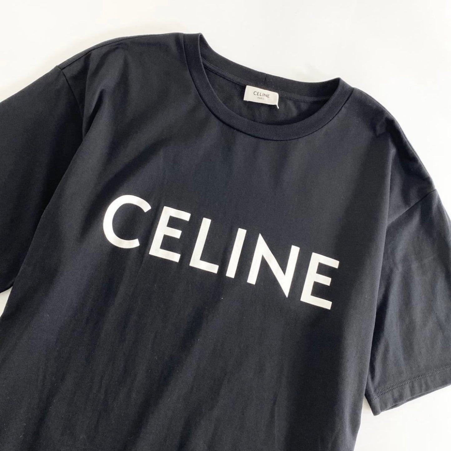 55i27 《美品》 CELINE セリーヌ ロゴプリント Tシャツ XS ブラック メンズ 半袖 tee カットソーイタリア製 コットン