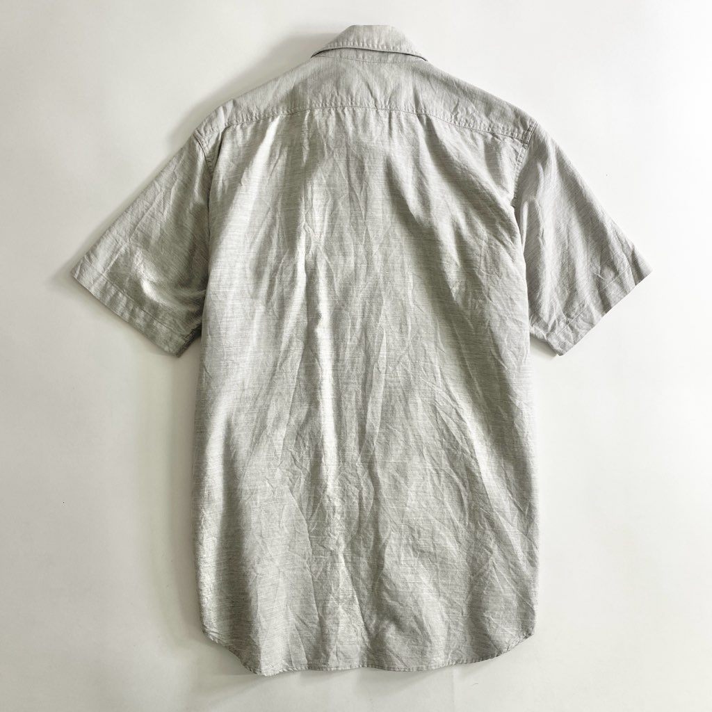 51b25 Nigel Cabourn ナイジェルケーボン ワンポイントリボン 半袖シャツ 48 ライトグレー 日本製 SHIRT ワンポケ