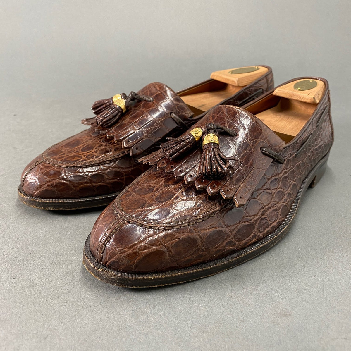 13L22《伊製》GUCCI グッチ 本クロコ GGマーモント タッセルローファー 