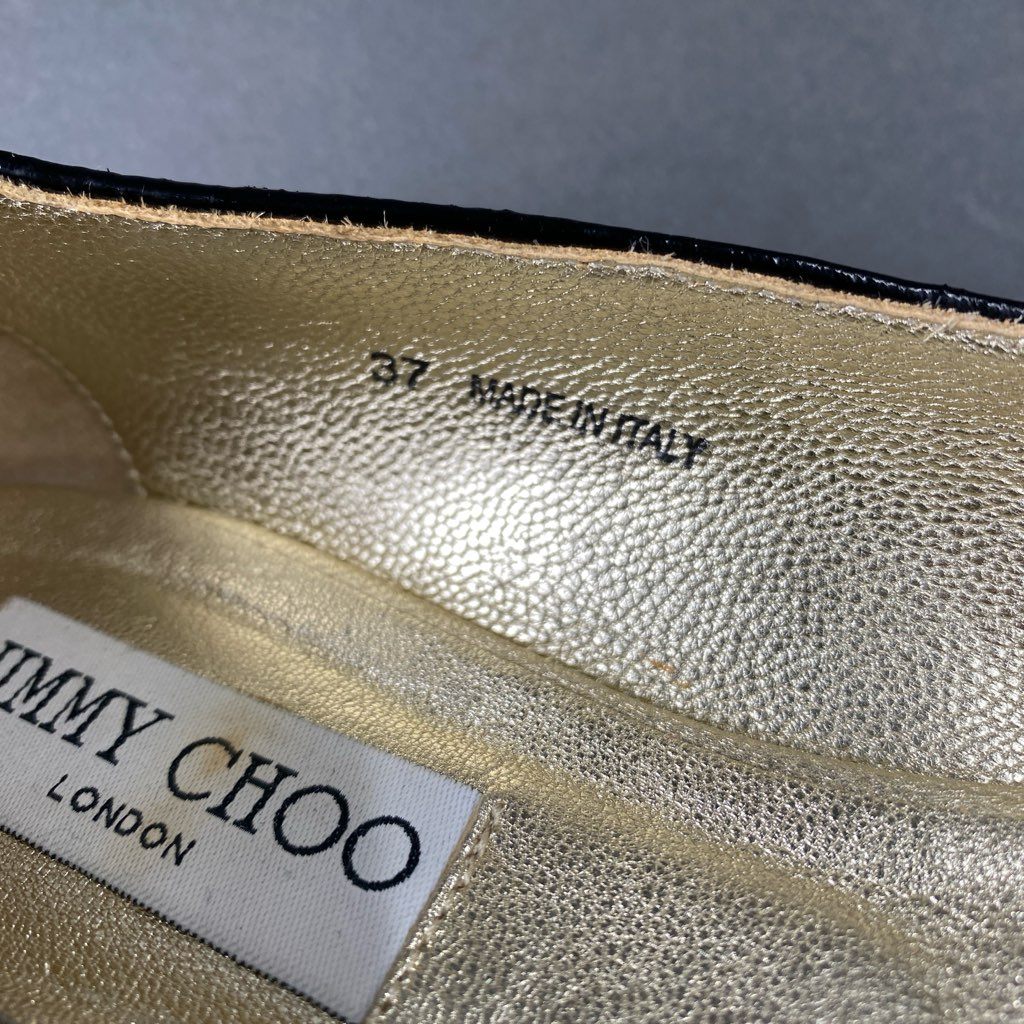 4b24 JIMMY CHOO ジミーチュウ イタリア製 グリッター フラットシューズ パンプス スパンコール 37 ブラック シルバー MADE IN ITALY