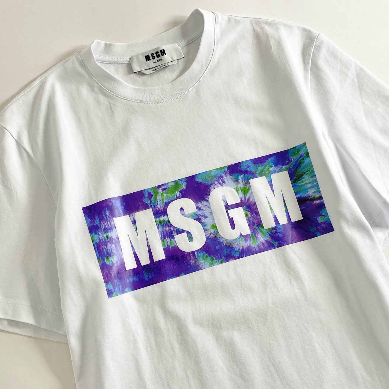 9b26 イタリア製 MSGM エムエスジィエム Tシャツ 半袖カットソー ロゴ プリント XS ホワイト コットン トップス メンズ