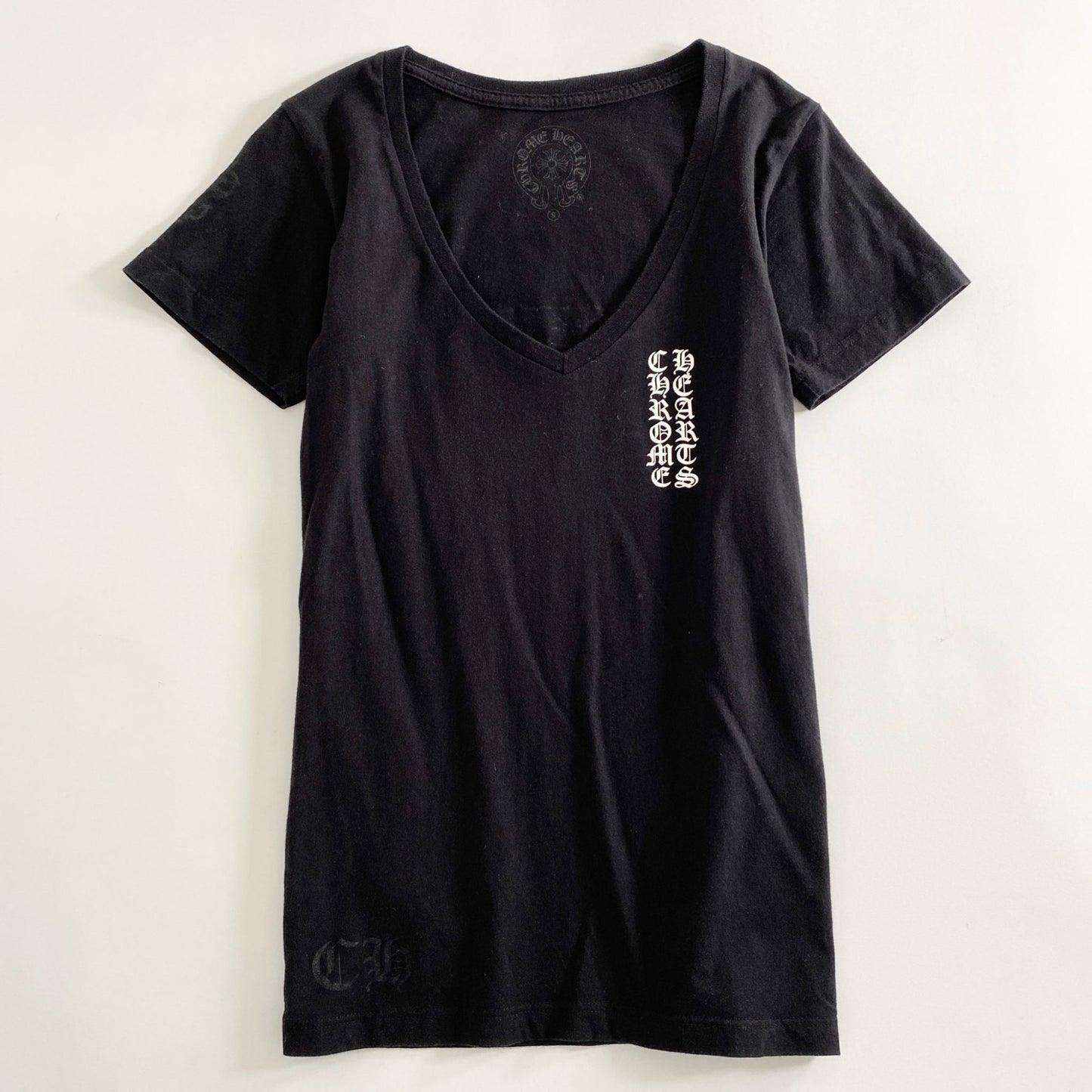 1a31 CHROME HEARTS クロムハーツ ロゴプリント オープンネックカットソー S ブラック Tシャツ Tee クロス USA製