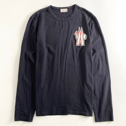 38a28 MONCLER モンクレール トルコ製 ロゴワッペン 長袖Tシャツ カットソー クルーネック ロングスリーブ プルオーバー F10918D70120 Lサイズ ブラック コットン