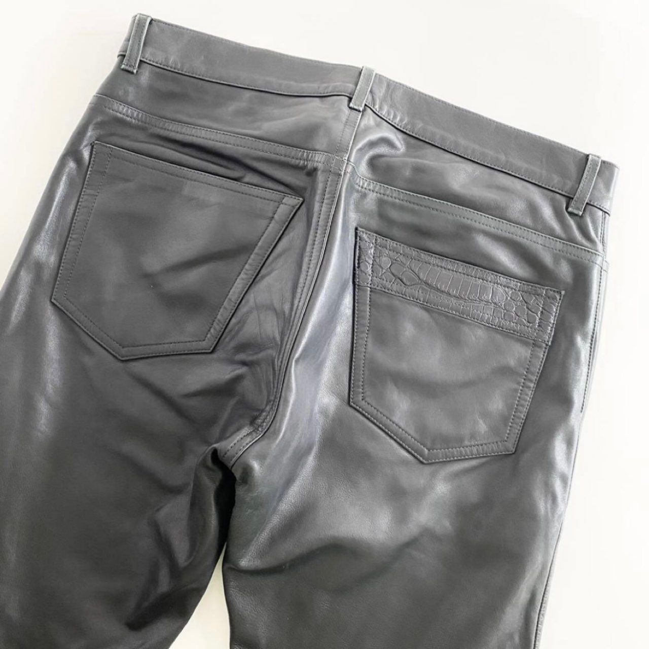 53i12 QUAI DE VALMY ケドゥヴァルミ クロコ切替 レザーパンツ サイズ42 ブラック メンズ 革パン ボトムス LEATHER PANTS フランス製