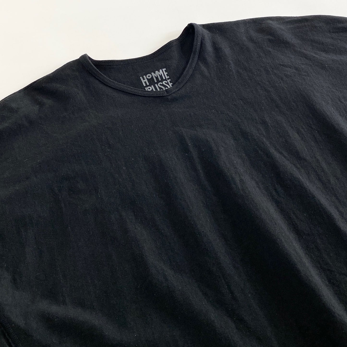 12a21 日本製 HOMME PLISSE ISSEY MIYAKE オムプリッセ イッセイミヤケ 七分袖カットソー Tシャツ 2 ブラック Vネック リネン混 無地