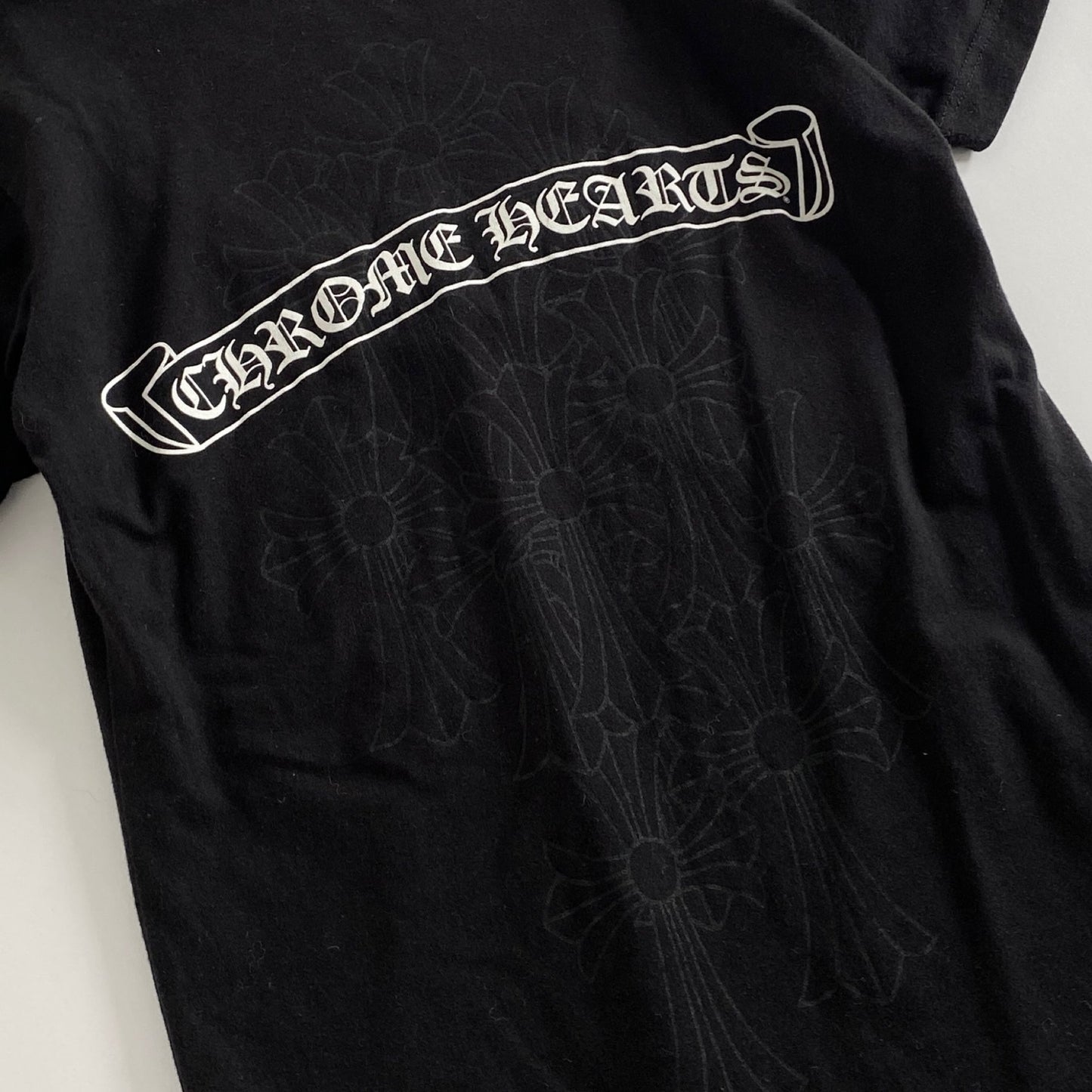 1a31 CHROME HEARTS クロムハーツ ロゴプリント オープンネックカットソー S ブラック Tシャツ Tee クロス USA製