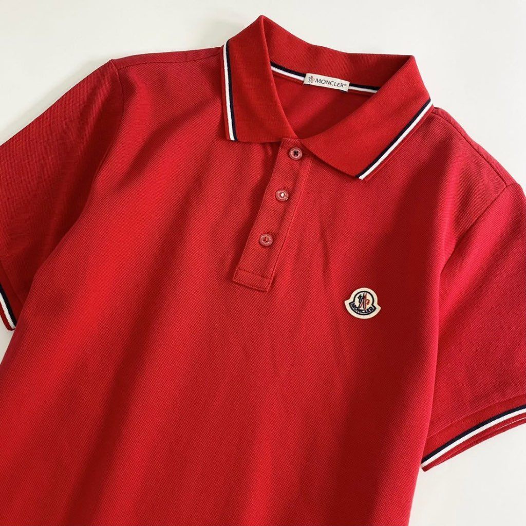 6e19-6 未使用タグ付☆MONCLER モンクレール ロゴワッペンポロシャツ サイズS レッド MAGLIA POLO MANICA C マリアポロマニカ メンズ