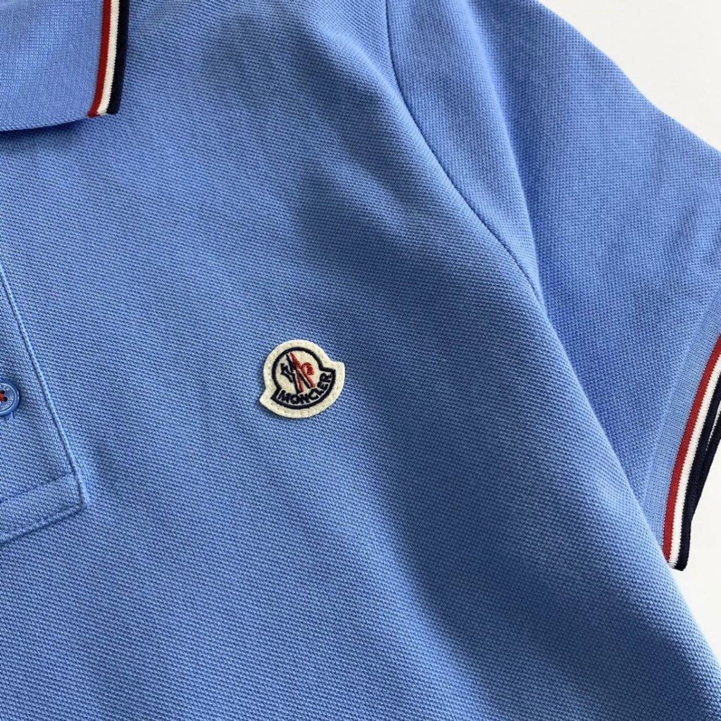 7e19-8 タグ付☆MONCLER モンクレール ロゴワッペンポロシャツ サイズS ブルー MAGLIA POLO MANICA C マリアポロマニカ メンズ 半袖 春夏