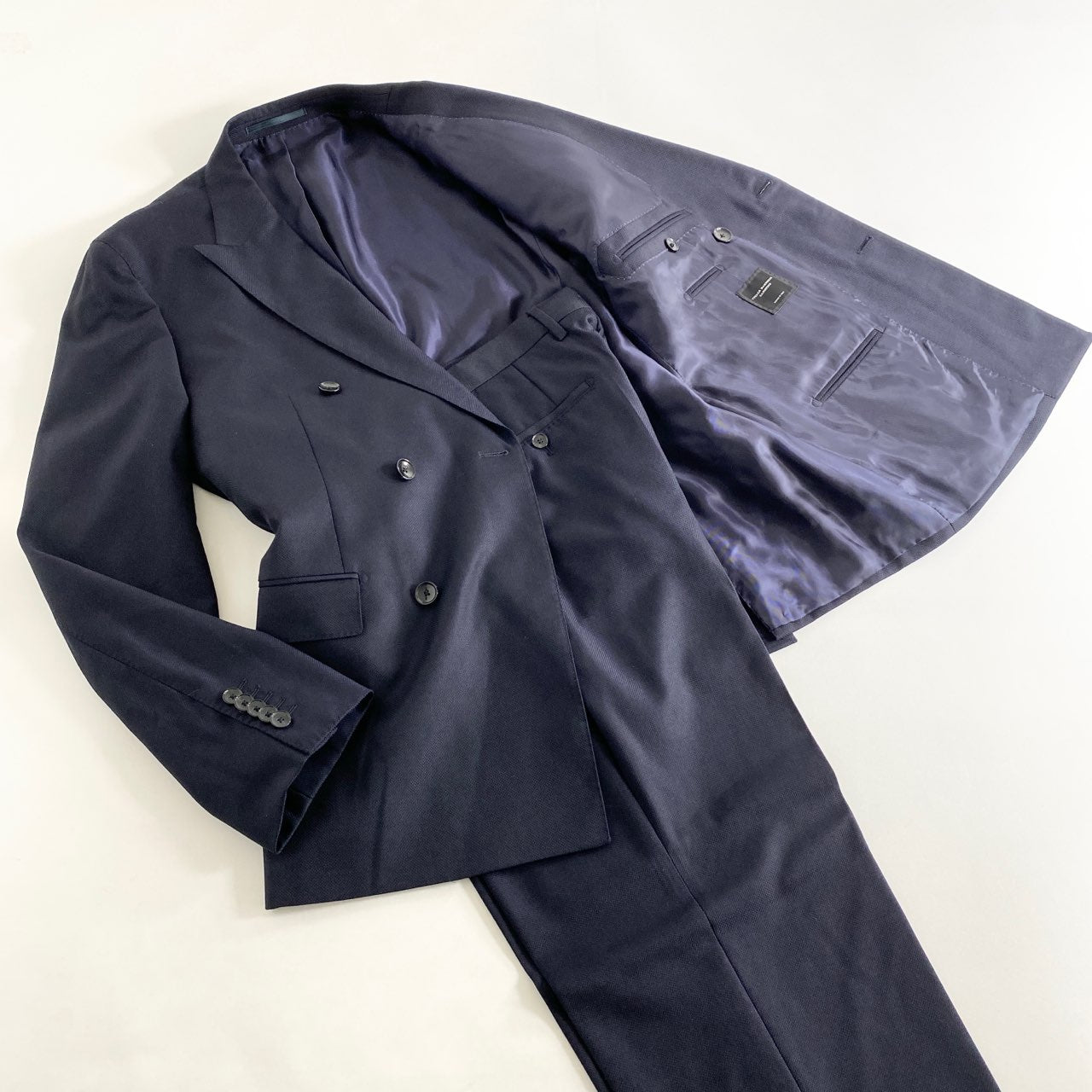 65L12《美品》HUGO BOSS ヒューゴボス VITALE BARBERIS CANONICO セットアップ ダブルブレスト スーツ 50 ダークネイビー フォーマル ビジネス