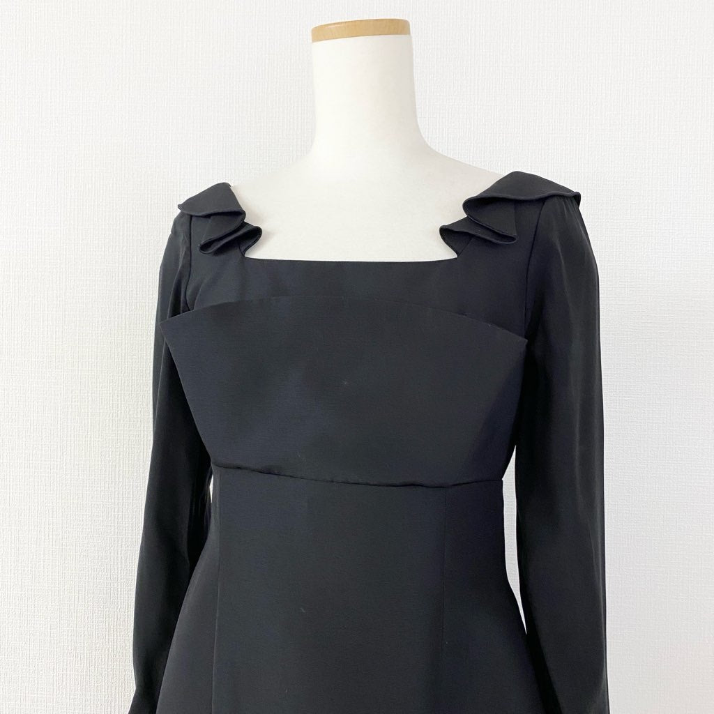 53c11 《美品》 FOXEY フォクシー チューリップラッフルワンピース ドレス 38 ブラック 37076 日本製 シルク混 Dress