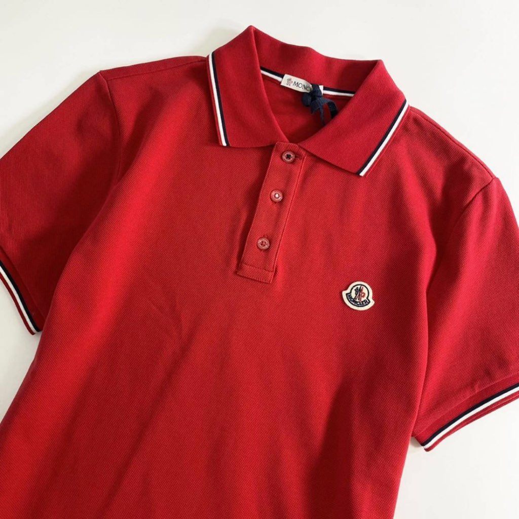 7e19-11 タグ付 MONCLER モンクレール ロゴワッペンポロシャツ サイズS レッド MAGLIA POLO MANICA C マリアポロマニカ メンズ 半袖 春夏