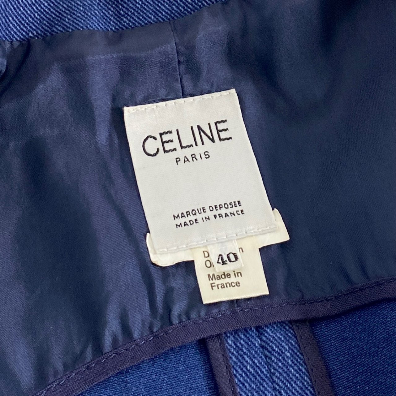 68L2 フランス製 CELINE セリーヌ デニムセットアップ  40 インディゴ 金ボタン ゴールド  ノーカラー レトロ ヴィンテージ