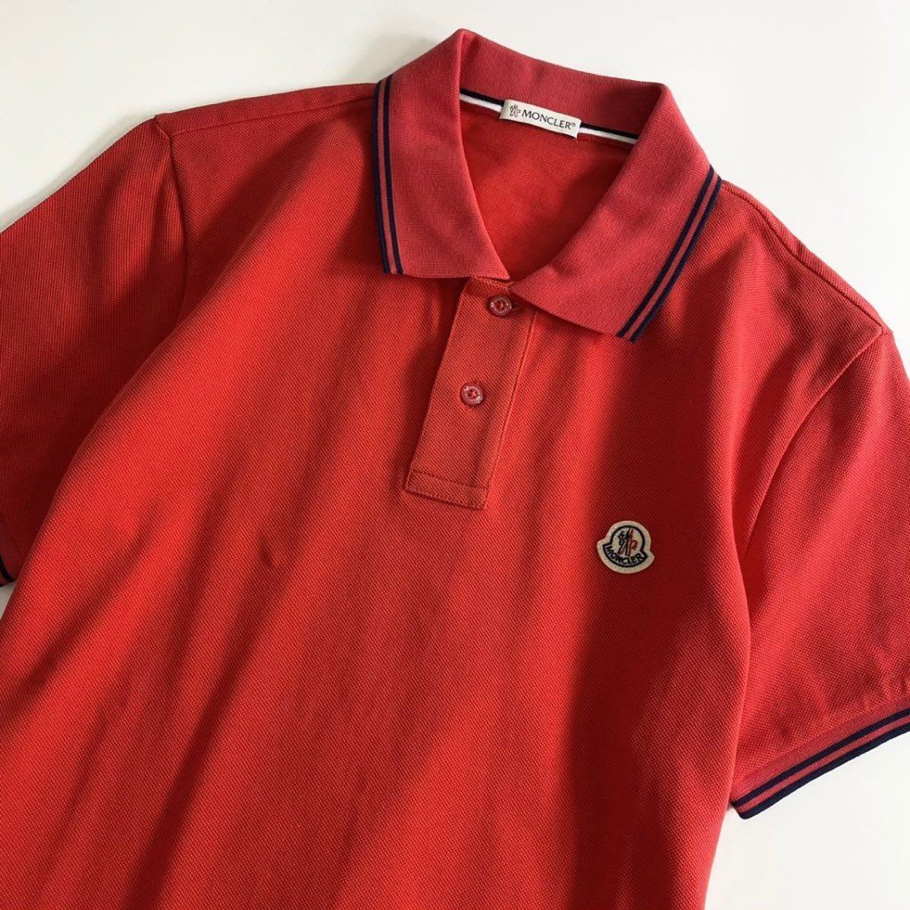 7e19-13 タグ付 MONCLER モンクレール ロゴワッペンポロシャツ サイズS レッド MAGLIA POLO MANICA C マリアポロマニカ メンズ 半袖 春夏