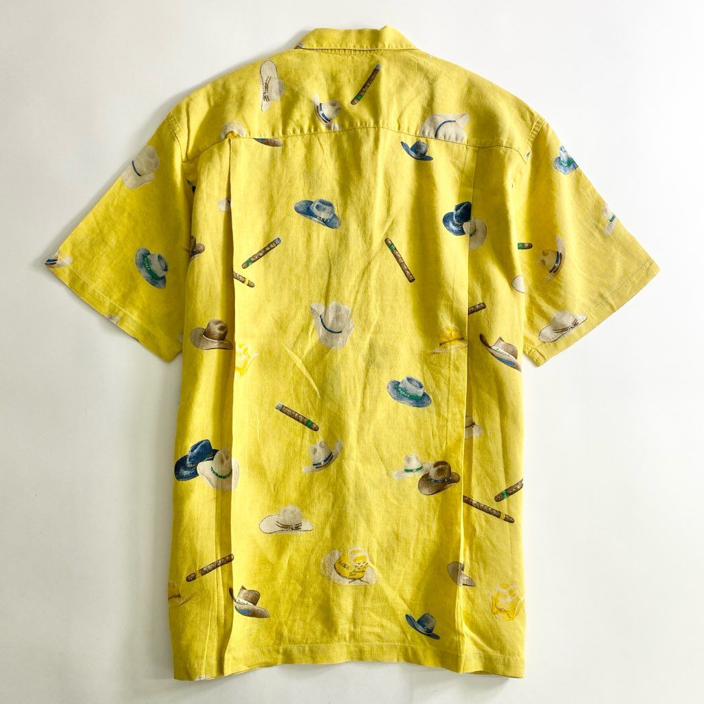 52b25 Papas パパス リネン アロハシャツ L イエロー LINEN ALOHA SHIRT HAWAII ハワイ 半袖 オープン –  VALUE STOCK MALL