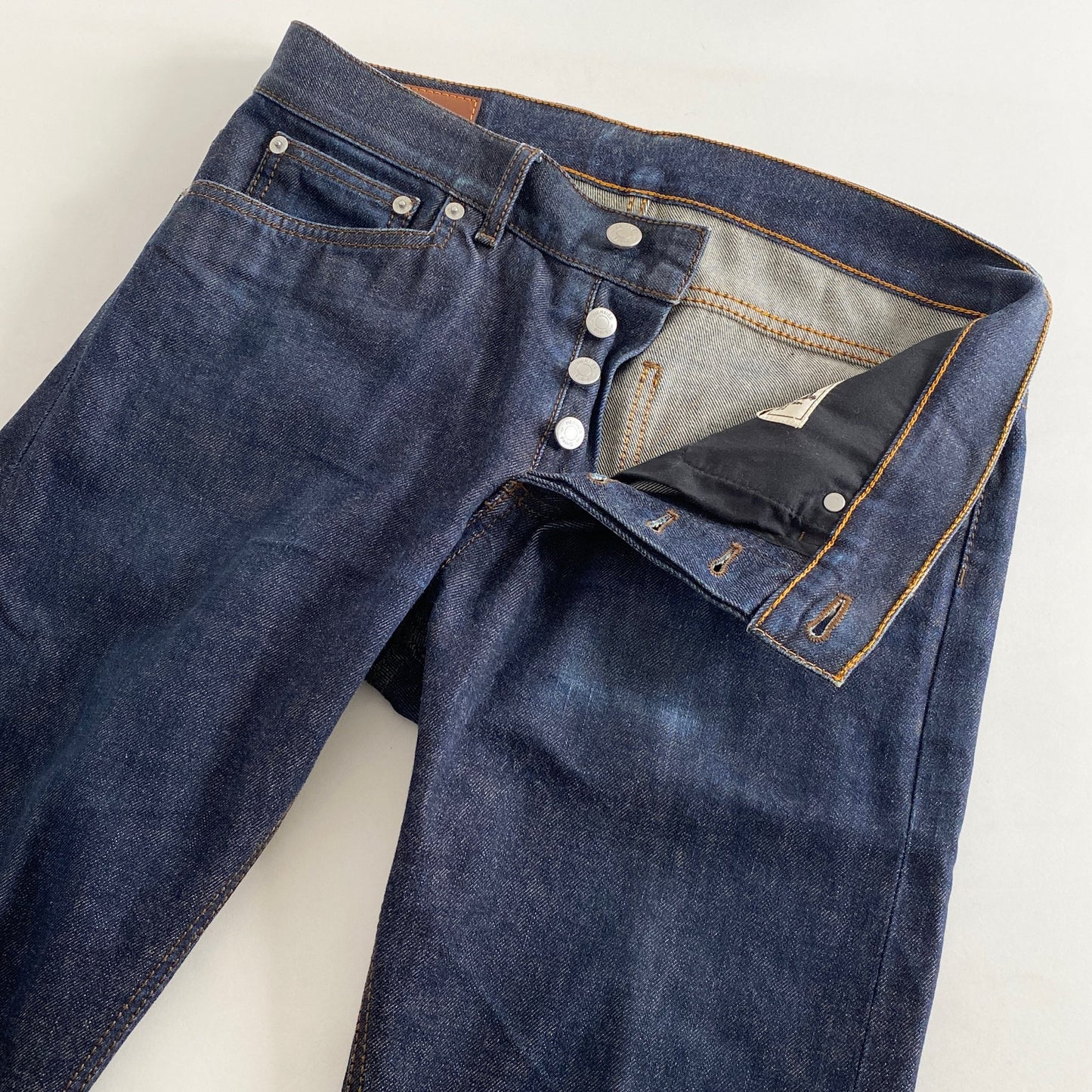 3L14 フランス製☆HERMES エルメス セリエボタン デニムパンツ 40 インディゴ ジーンズ DENIM PANTS セルビッチ オレンジ