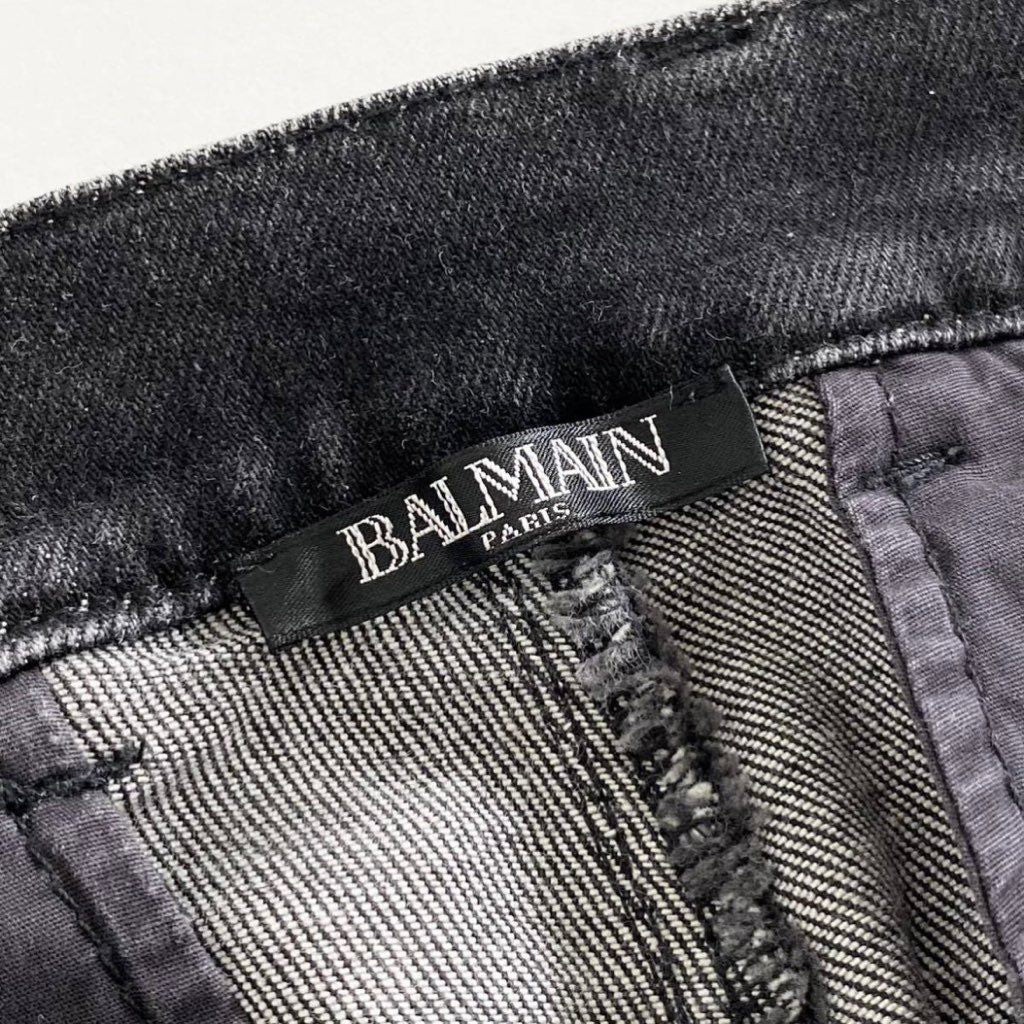 26h21 《美品》 イタリア製 BALMAIN バルマン コーティング加工バイカースキニーパンツ 27 ブラック メンズ スリム ボトムス ジーンズ