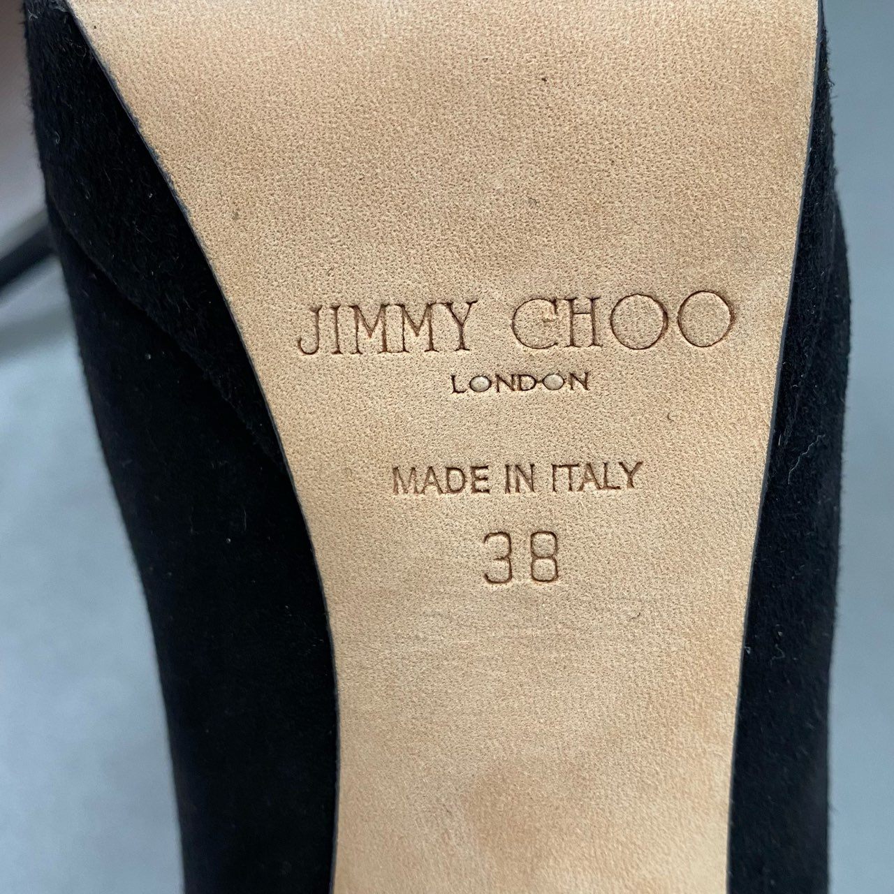 4c8-2 JIMMY CHOO ジミーチュウ イタリア製 ハイヒール パンプス シューズ 38 ブラック スエード レザー MADE IN ITALY