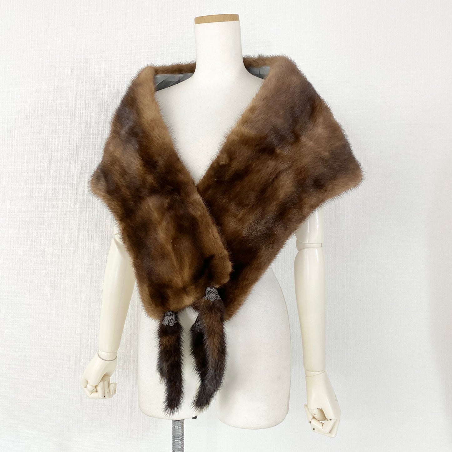 16L25《本毛皮》SAGA MINK サガミンク ブラウン デミバフミンク 大判ティペット ショール ケープ レディース MINK FUR