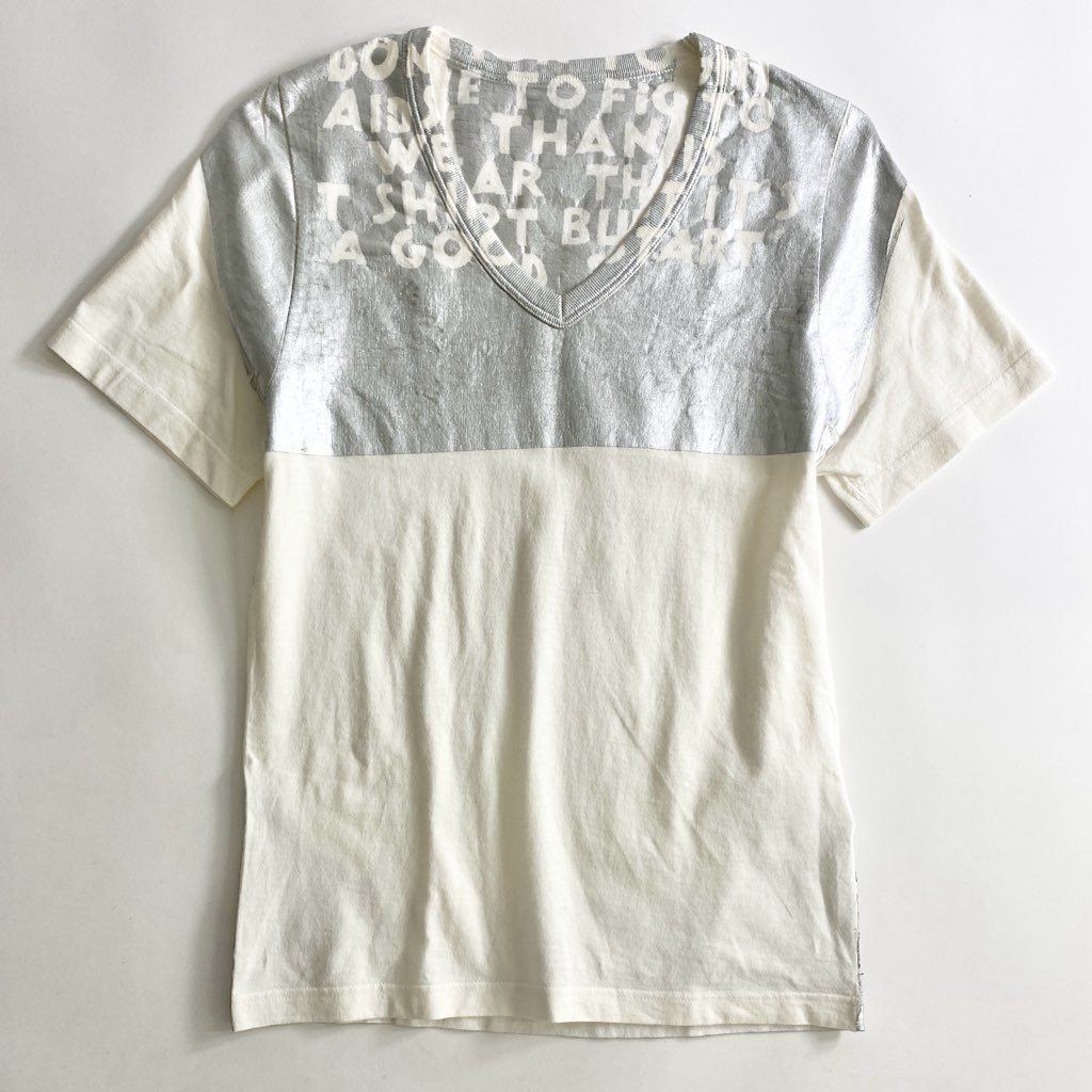 51b25 Maison Margiela メゾンマルジェラ 英字プリント Tシャツ XS ホワイト シルバー カットソー TEE アルバニア製