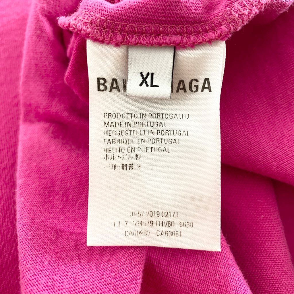 63b13 BALENCIAGA バレンシアガ 594579 20SS BONJOUR LOGO TEE ボンジュールロゴ プリント Tシャツ クルーネック XLサイズ ピンク コットン