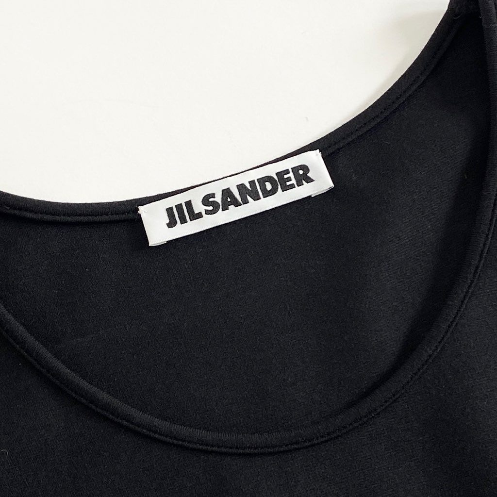 12b7-4 JIL SANDER ジルサンダー イタリア製 ノースリーブワンピース ドレス ひざ丈 サイドジップ 36 ブラック ビスコース MADE IN ITALY