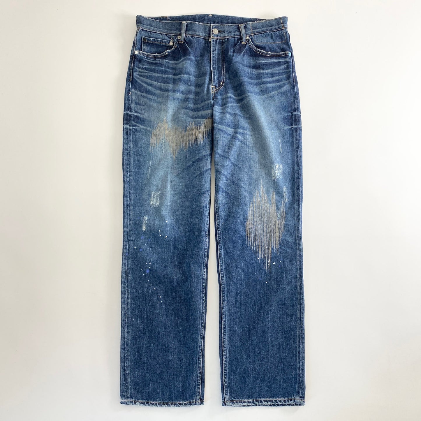 53a31 VISVIM ビズビム FLUXUS DENIM ダメージ加工 デニムパンツ ジーパン W36 × L32 ブルー コットン100％ メンズ